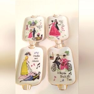 Vintage Ashtray Set of 4 Music and Victorian Themed RARE Stackable ARDALT Japan